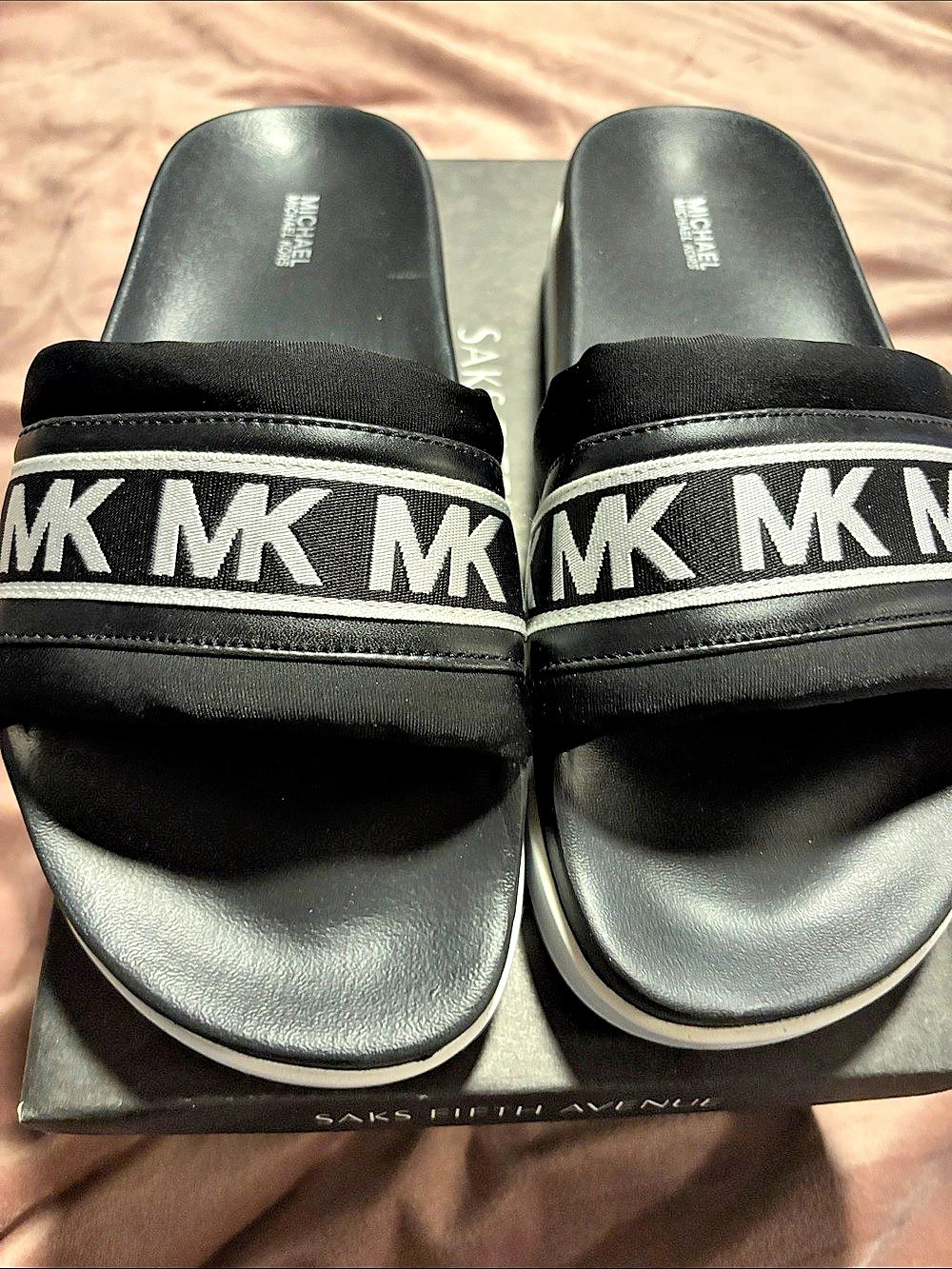Michael Kors Tyra Logo Tape Slide Sandal Black